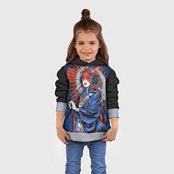 Толстовка-худи детская Гейша с рваным зонтиком, цвет: 3D-меланж — фото 2