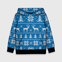 Детская толстовка Рождественский синий свитер с оленями
