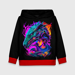 Толстовка-худи детская Дракон и девушка - поп арт, цвет: 3D-красный