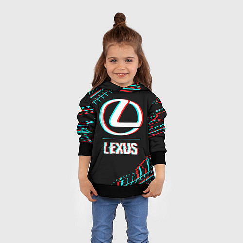 Детская толстовка Значок Lexus в стиле glitch на темном фоне / 3D-Черный – фото 4