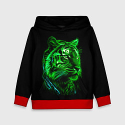 Детская толстовка Нейросеть: неоновый зелёный тигр