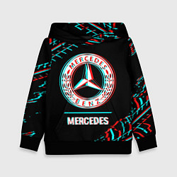 Толстовка-худи детская Значок Mercedes в стиле glitch на темном фоне, цвет: 3D-черный