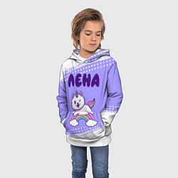Толстовка-худи детская Лена кошка единорожка, цвет: 3D-белый — фото 2