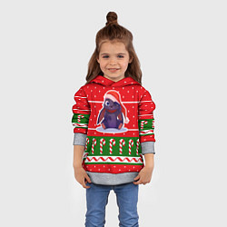Толстовка-худи детская Красный новогодний свитер - кролик, цвет: 3D-меланж — фото 2