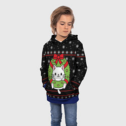 Толстовка-худи детская Рождественский венок с котиком, цвет: 3D-синий — фото 2