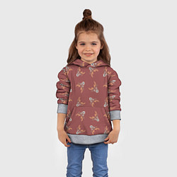 Толстовка-худи детская Эстетика: праздничные олени на бордовом фоне, цвет: 3D-меланж — фото 2