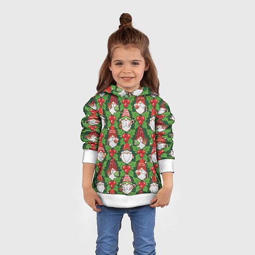 Детская толстовка Новогодние гномы - паттерн / 3D-Белый – фото 4