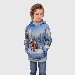 Толстовка-худи детская Ряженый котик в зимнем лесу, цвет: 3D-меланж — фото 2