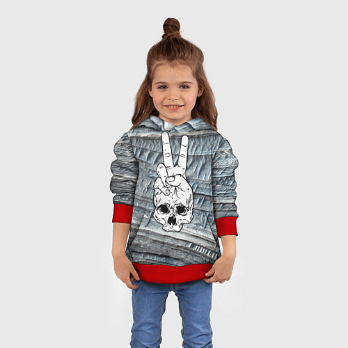Детская толстовка Рука в виде черепа - жест / 3D-Красный – фото 4
