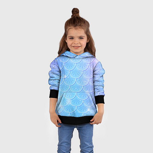 Детская толстовка Голубая чешуя русалки - паттерн / 3D-Черный – фото 4