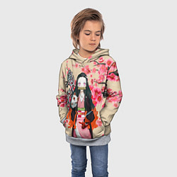 Толстовка-худи детская Незуко Камадо под сакурой, цвет: 3D-меланж — фото 2