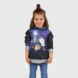 Толстовка-худи детская Три котика в открытом космосе, цвет: 3D-меланж — фото 2