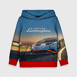 Толстовка-худи детская Lamborghini Huracan STO - car racing, цвет: 3D-красный
