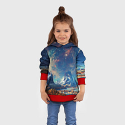 Толстовка-худи детская Горы и бескрайний космос, цвет: 3D-красный — фото 2