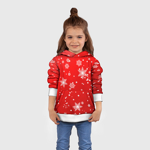 Детская толстовка Снежинки на красном фоне / 3D-Белый – фото 4