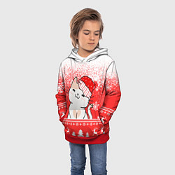 Толстовка-худи детская Новогодний милый котик, цвет: 3D-красный — фото 2