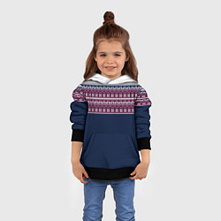 Толстовка-худи детская Скандинавский орнамент на синем, бордовом фоне, цвет: 3D-черный — фото 2