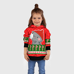 Толстовка-худи детская Серый котик - играет в снежки, цвет: 3D-черный — фото 2