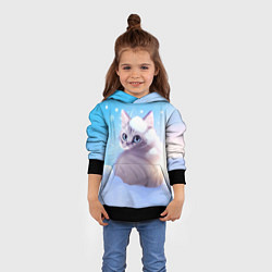 Толстовка-худи детская Заснеженный котик, цвет: 3D-черный — фото 2