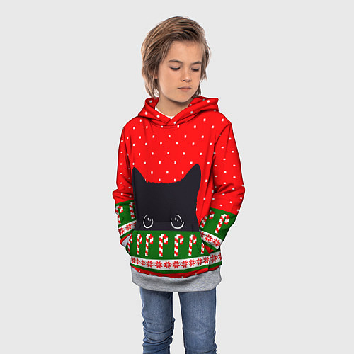 Детская толстовка Котик: новогодний свитер / 3D-Меланж – фото 3