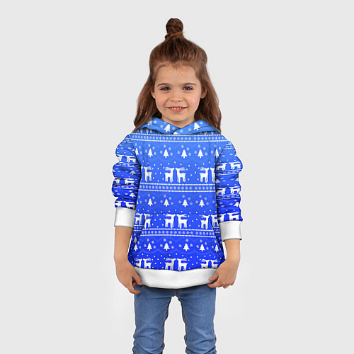 Детская толстовка Синий орнамент с оленями / 3D-Белый – фото 4