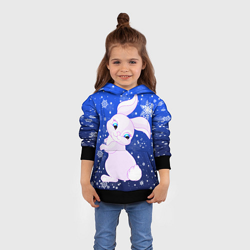 Детская толстовка Кролик на фоне снежинок / 3D-Черный – фото 4
