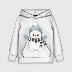 Толстовка-худи детская Милый снеговик и снежинки, цвет: 3D-белый