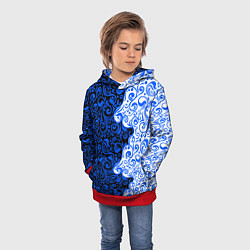 Толстовка-худи детская Синие узоры, цвет: 3D-красный — фото 2