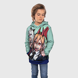 Толстовка-худи детская Человек - бензопила Пауэр с котиком, цвет: 3D-синий — фото 2