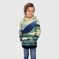 Толстовка-худи детская Журавли - японский художник Хокусай Фудзи, цвет: 3D-черный — фото 2