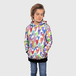 Толстовка-худи детская Разноцветные сердечки Калейдоскоп, цвет: 3D-черный — фото 2