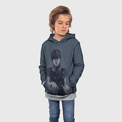 Толстовка-худи детская Уэнсдэй рисунок карандашами, цвет: 3D-меланж — фото 2