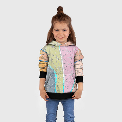 Детская толстовка Разноцветный фон из треугольников с металлическими / 3D-Черный – фото 4