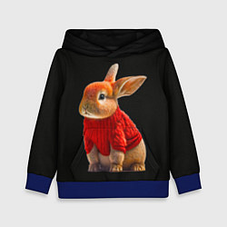 Толстовка-худи детская Кролик в свитере, цвет: 3D-синий