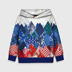 Толстовка-худи детская Флаг России в стиле пэчворк, цвет: 3D-синий