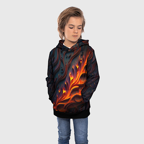 Детская толстовка Огненный орнамент с языками пламени / 3D-Черный – фото 3