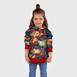 Толстовка-худи детская Цветочный паттерн с цветами и листьями, цвет: 3D-красный — фото 2