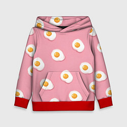 Толстовка-худи детская Яичница на розовом фоне, цвет: 3D-красный