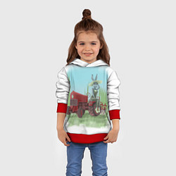 Толстовка-худи детская Зайка на тракторе, цвет: 3D-красный — фото 2