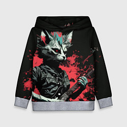 Толстовка-худи детская Rocker Cat on a black background - C-Cats collecti, цвет: 3D-меланж
