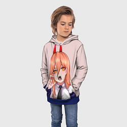 Толстовка-худи детская Человек - бензопила Пауэр с рогами, цвет: 3D-синий — фото 2