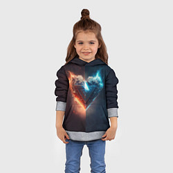 Толстовка-худи детская Две части каменного брутального сердца в неоне, цвет: 3D-меланж — фото 2