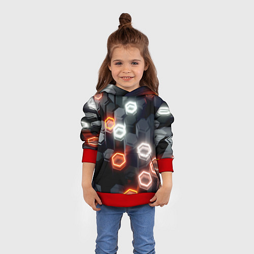 Детская толстовка Плитки со свечением броня / 3D-Красный – фото 4
