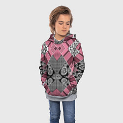 Толстовка-худи детская Геометрический розово-черный с белым узор, цвет: 3D-меланж — фото 2