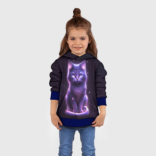 Детская толстовка Неоновый котик в лесу / 3D-Синий – фото 4