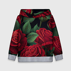 Толстовка-худи детская Много красных роз, цвет: 3D-меланж