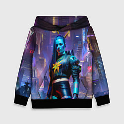 Толстовка-худи детская Cyberpunk - brave girl - neural network, цвет: 3D-черный