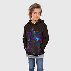 Толстовка-худи детская Самурай в неоновом свете, цвет: 3D-меланж — фото 2