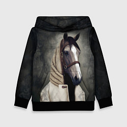 Толстовка-худи детская Конь в пальто в прямом смысле, цвет: 3D-черный