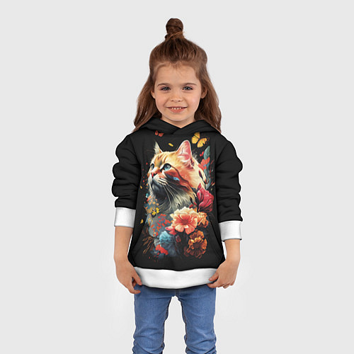 Детская толстовка Рыжий кот в цветах / 3D-Белый – фото 4